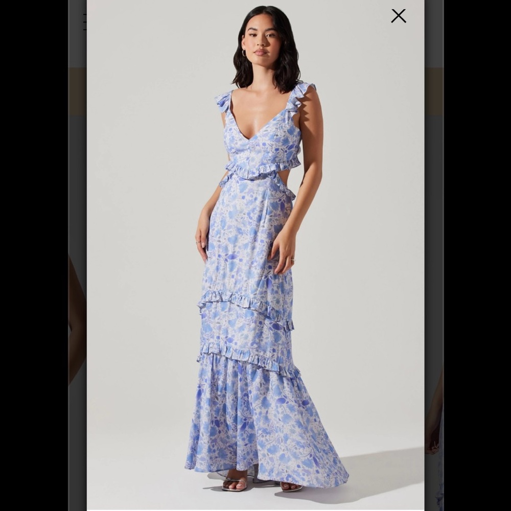 ASTR Cassis Floral Ruffle Maxi Dress